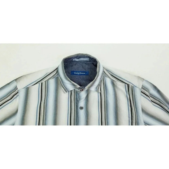 Tommy Bahama Size Small Men's Cotton Silk Blend Hem Logo Tag Stripe Long Sleeve - Picture 6 of 11